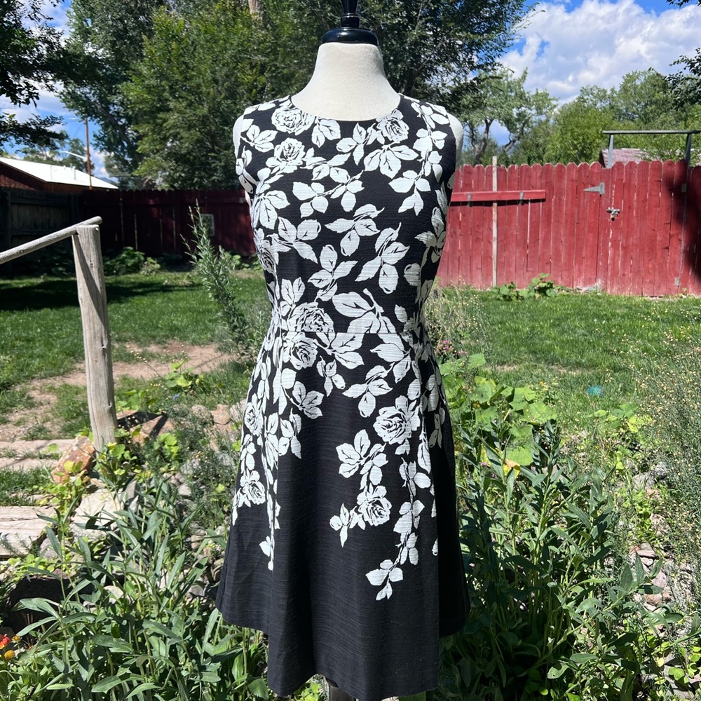 Talbots Black and White Floral Midi Dress